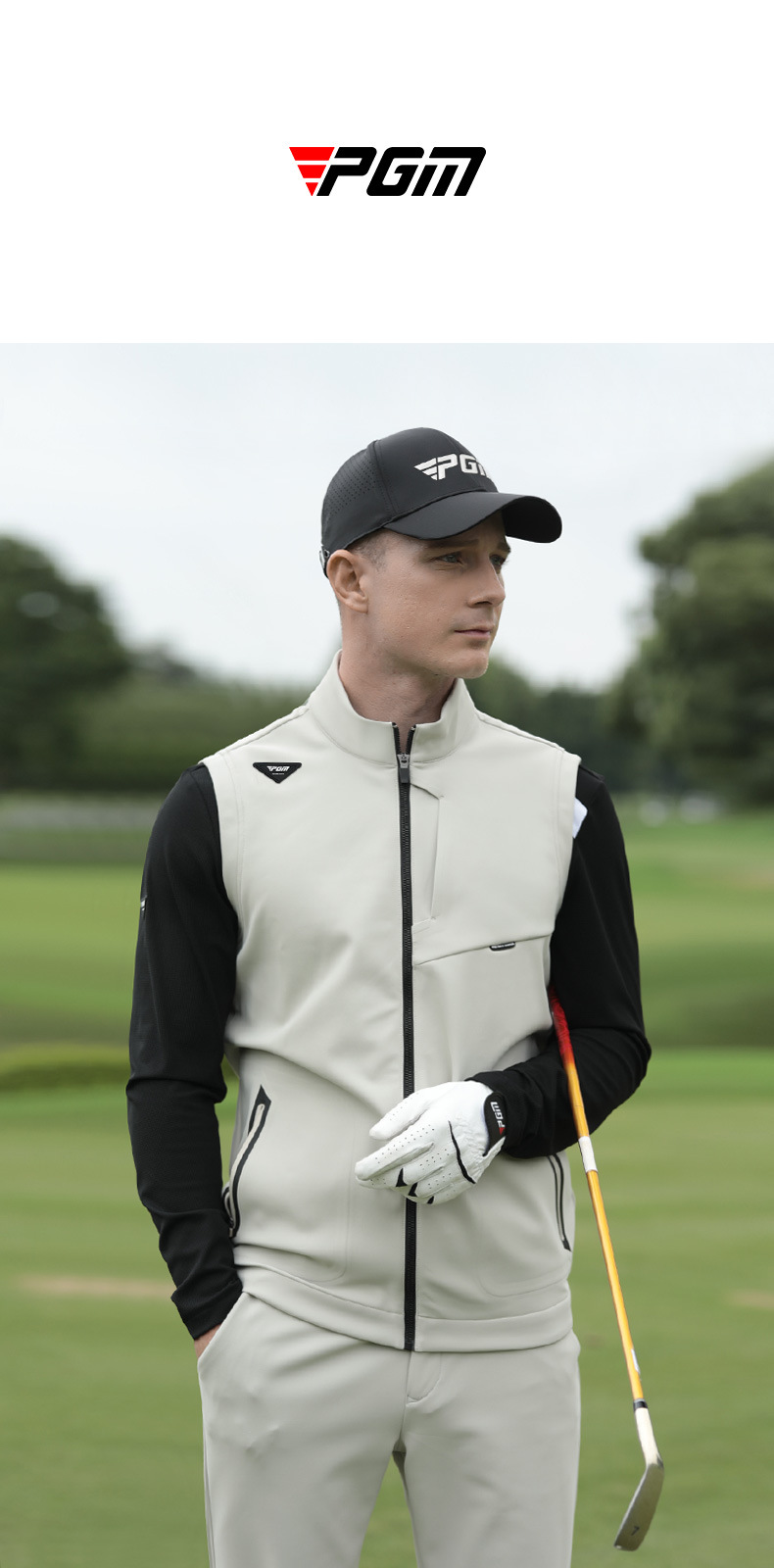 Áo ghi lê golf PGM nam chống gió nhẹ, cổ đứng, form vừa — YF655-Gi lê trắng, YF655-Áo gi lê màu đen, YF655-Gi lê kaki chi tiết 9