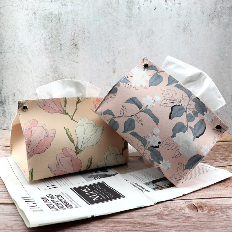 Caja de pañuelos de cuero con forma de flor para el hogar, baño, sala de estar, escritorio, hotel, casa de huéspedes, coche, portátil