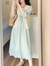 法式针织马甲连衣裙两件套装女春季新款日系温柔系小清新裙子