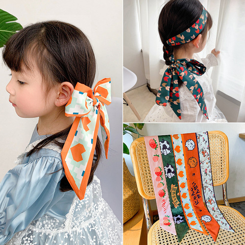  New Children's Hairband Girls' Hair Ball Head Silk Scarf Ribbon Little Girl Braided Hair Bow Ribbon