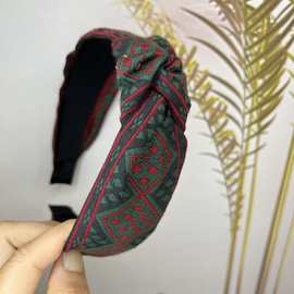 夏季法式复古风格子几何型女式发箍发饰品