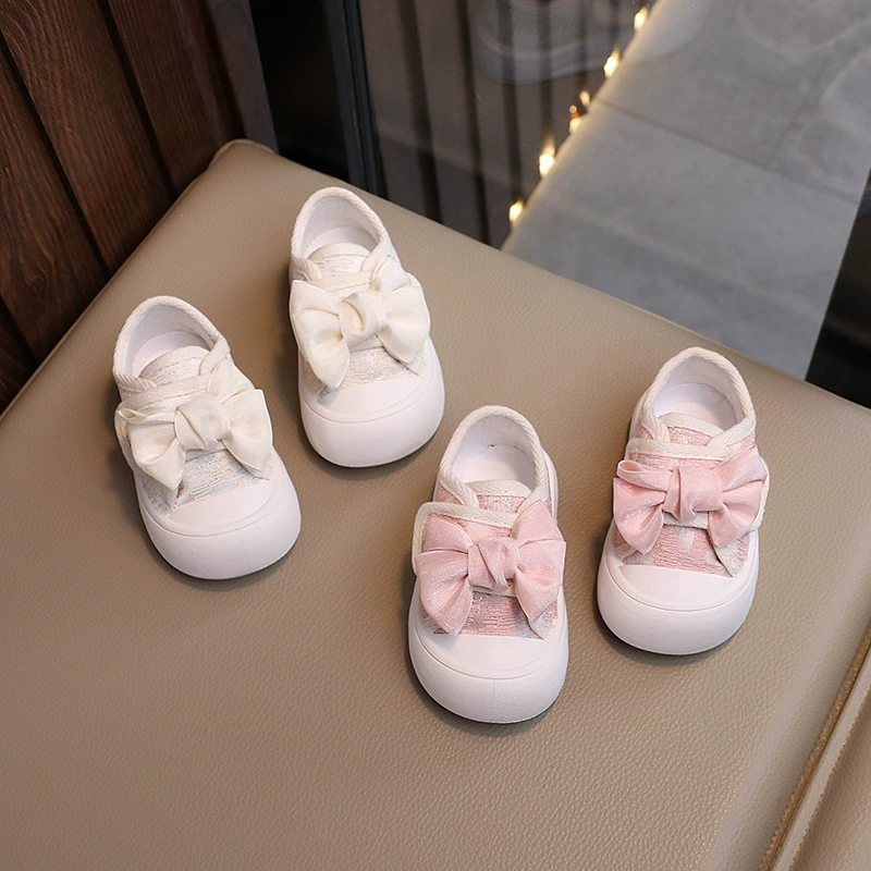 Детские холщовые туфли для девочки A307 с бантиком, мягкая подошва, дышащие, размеры 13–18,5 см