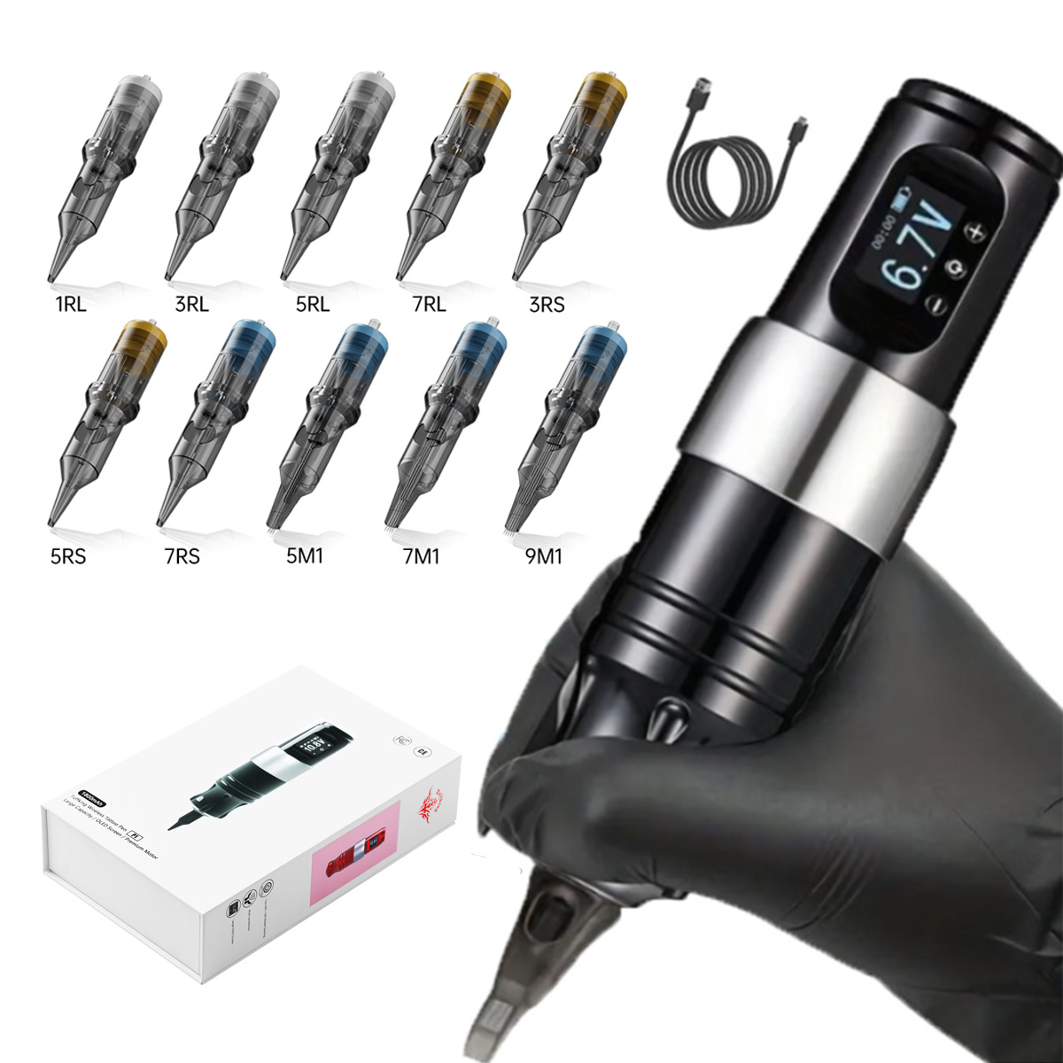 Tuffking máquina de tatuaje inalámbrica pantalla LCD OLED 1800 ma herramienta de tatuaje de batería desmontable de gran capacidad