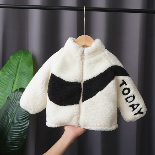 Boys' Coat Fleece Thickening Autumn and Winter New Style Girls' Children's Fashionable Top Imitation Lamb Fur Warm Children's Sweater 