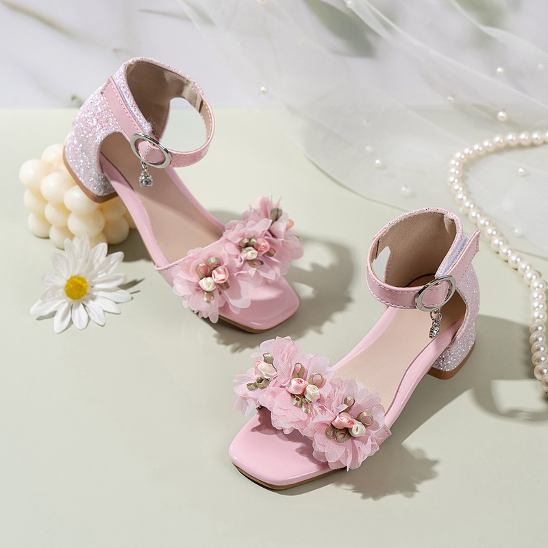 2026 Spring and Summer New Girls Princess High Heel Sandals Little Girls Soft Sole Anti-Slip Wholesale Cross-Border Foreign Trade Children's Shoes