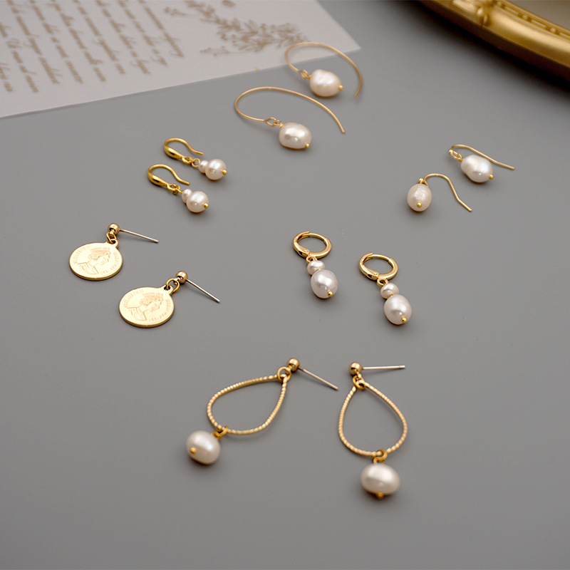 Fashion Irregular Pearl Titanium Steel Copper Drop Earrings 1 Pair