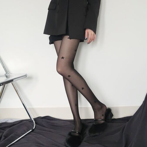 A and sexy star pantyhose, five-pointed star stockings, female sexy dark beautiful legs, Japanese cute JK socks