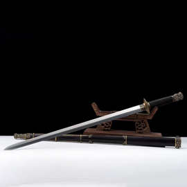 齐国剑龙泉市手工锻打花纹钢宝剑一体长剑冷兵器外贸批发未开刃