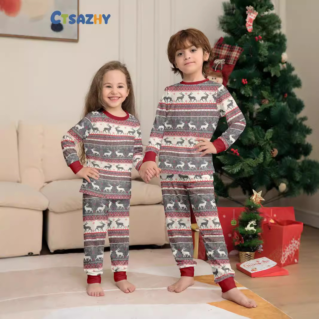 Listras de veado de Natal Vestido de família de Natal Pijama estampado para casa de família_voghion.com