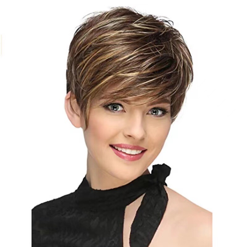 AliExpress hot selling wigs European and American chemical fiber head cover gradient wig short hair African women wig blonde in stock