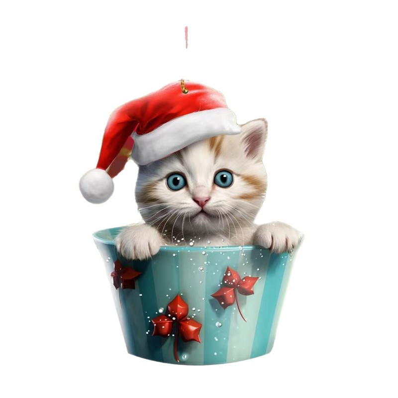 2025新款个性有趣的圣诞杯子猫咪亚克力平面圣诞饰品挂件车载挂饰|undefined