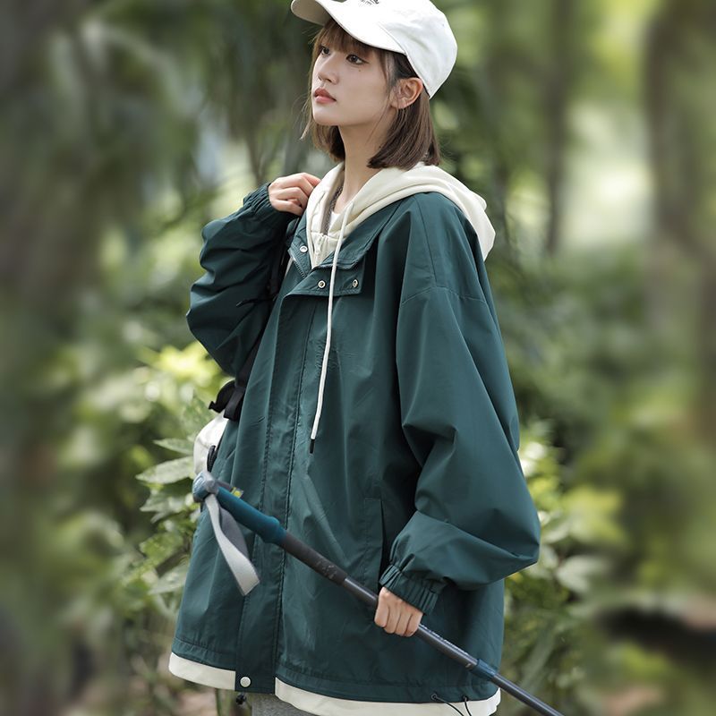 假两件秋秋季连帽新款外套男女潮牌宽松情侣休闲工装夹克