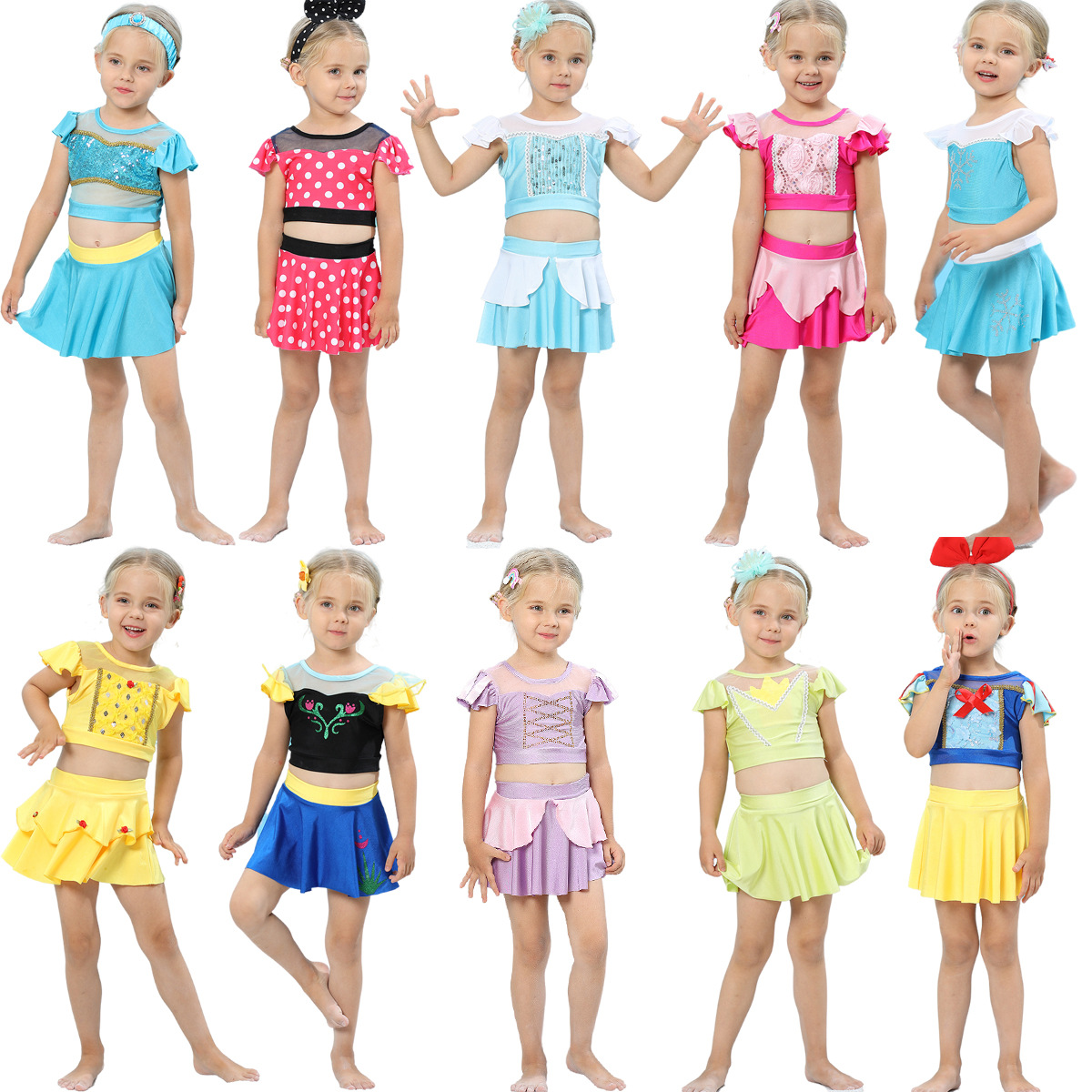 22 Summer European and American Foreign Trade Snow White Belle Princess Girls' Swimsuit Elomini Cinderella 4-year-old Split Swimsuit