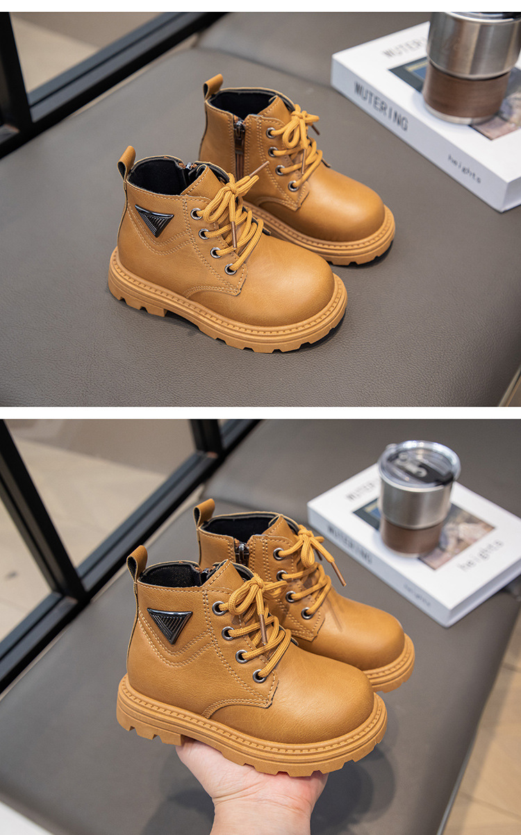 Nouvelles chaussures d'automne 2024, bottes courtes en cuir pour hommes et femmes Martin pour enfants, bottes jaunes pour bébé_voghion.com