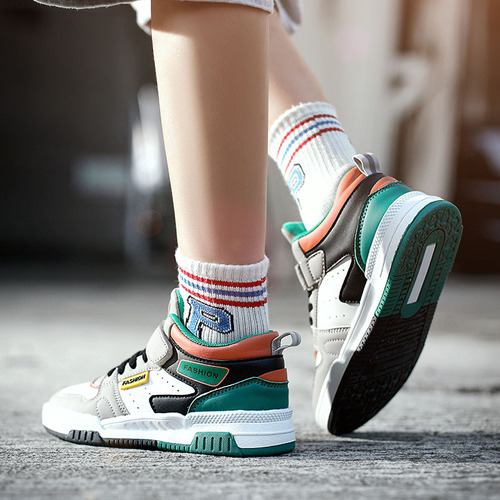 Children's sneakers 2024 spring and autumn boys' leather waterproof sneakers girls' pink soft sole mid-top casual sneakers