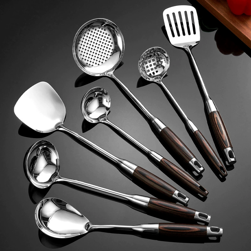 Набор кухонных принадлежностей из нержавеющей стали 316: лопатка, половник, ложка для риса, лопатка для стейка, дуршлаг для лапши, кухонная ложка для приготовления пищи