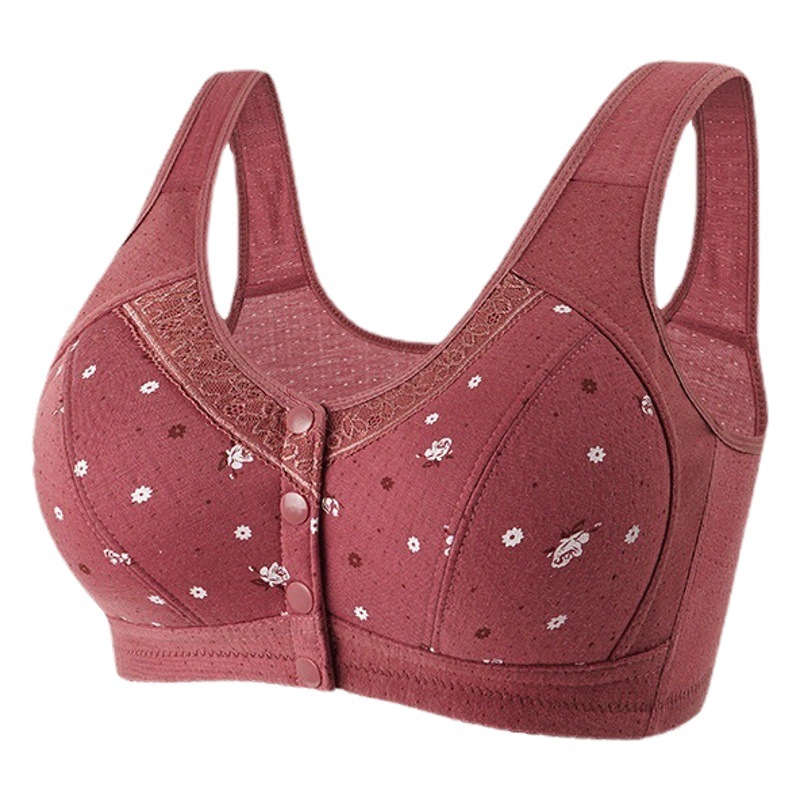 New cotton vest middle-aged and elderly mothers front buckle underwear front buckle plus size no steel ring no cotton pad summer thin