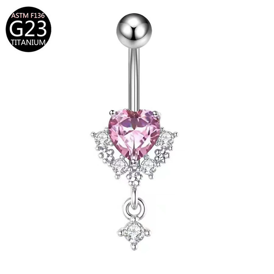 Fuchsia belly button piercing with bow, pendant drop-shaped, European style