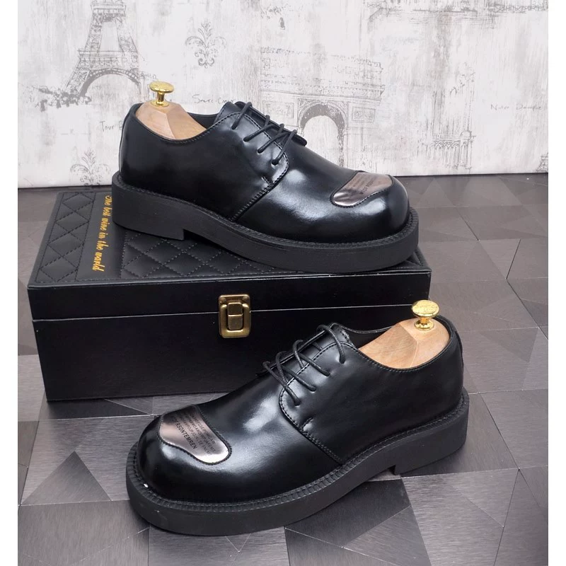 Новый бизнес-стиль кожаные туфли с круглой головкой мужские кожаные туфли дерби туфли с толстой подошной подошвы кожаные туфли для свадебных туфель