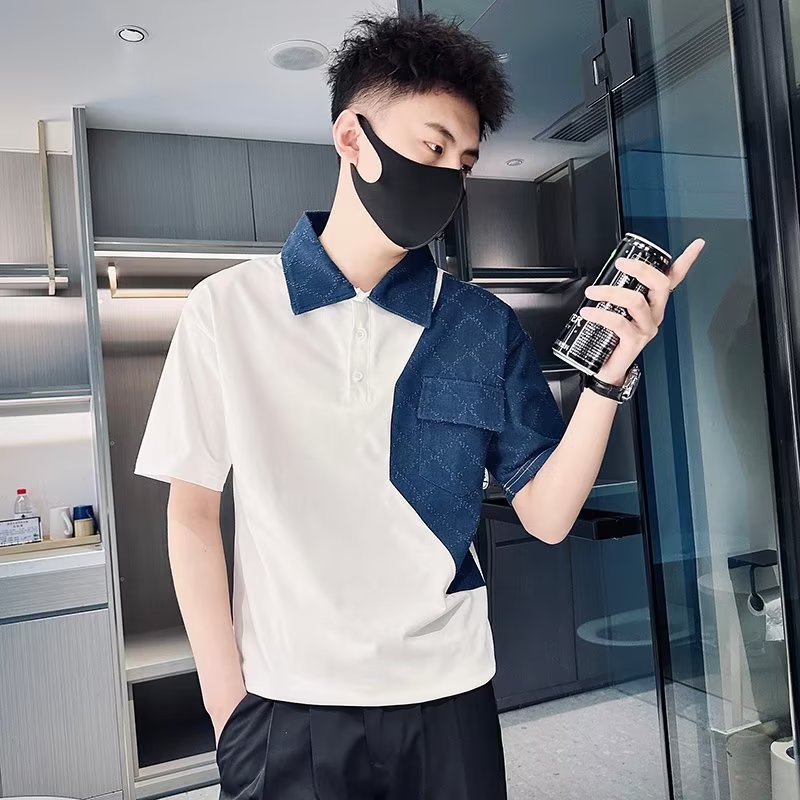 Tendencia 2024 nueva moda social chico verano camiseta de manga corta camiseta masculina bordado camiseta de media manga solapa polo