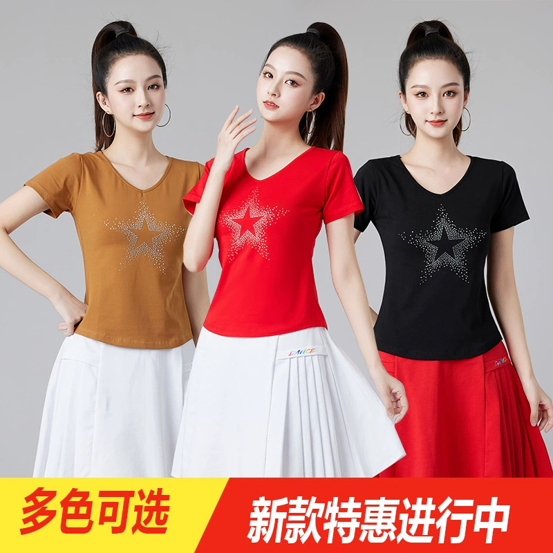 Новый стиль танцы с короткими рукавами летняя рубашка с бриллиантами