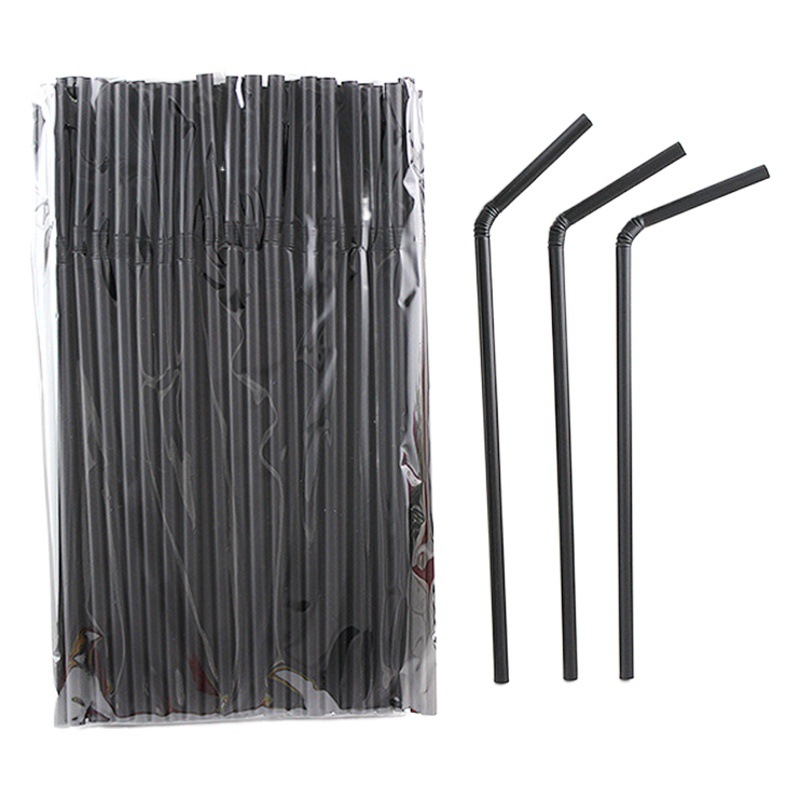 6mm desechable sola bolsa de papel paja de plástico mujeres embarazadas flexible codo jugo beber negro paja