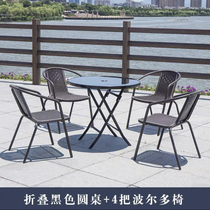 80 검정색 접이식 원형 테이블 + 의자 4개