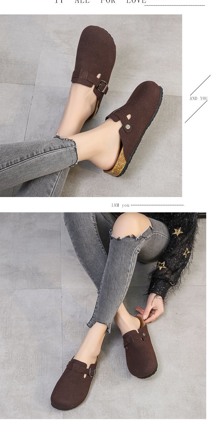 Spring 2021 European and American retro Baotou half-slipper women's cork flat flat large size casual one-step lazy lady's slipper undefined