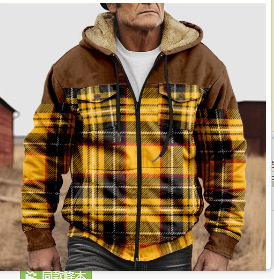 2023 transfronteriza europea y americana patrón de color sólido impresión 3D Impresión digital suéter con capucha forro marrón bolsillo algodón