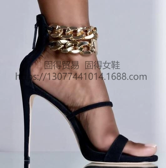 Трансграничная независимая станция ins модный Подиум сценическая металлическая железная цепочка, декоративная женская обувь на шпильке с открытым носком, сандалии