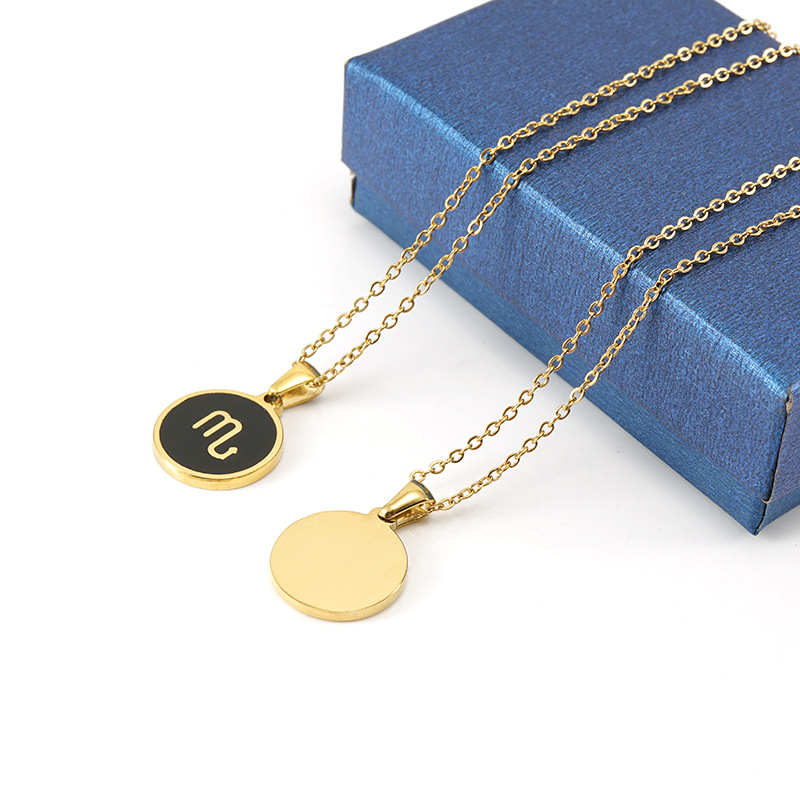 Fashion Round Constellation Stainless Steel Pendant Necklace Enamel Gold Plated Stainless Steel Necklaces_colorza_5
