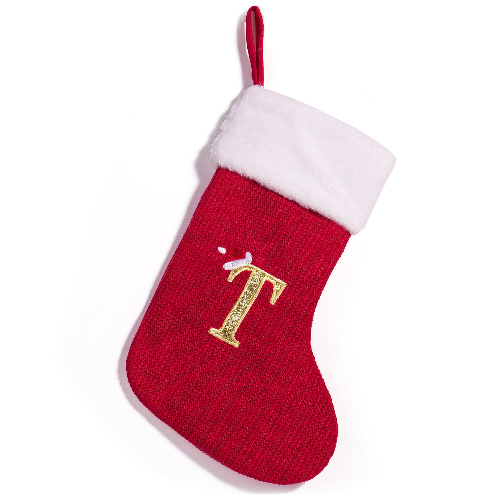 Cross-border nuevo estilo de Navidad rojo 26 letras calcetines de punto de alta calidad colgante de Navidad bordado dulces bolsas de decoración