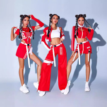 女团演出服新款性感红色甜酷嘻哈街舞服装韩舞爵士舞舞蹈套装