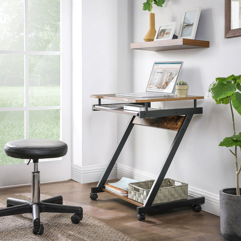 Retro Simple Office Home Z-Shaped Writing Desk with Wheels for Small Spaces Computer Desk