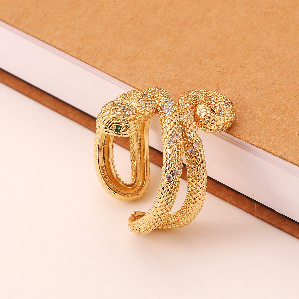 Hip-hop Exaggerated Geometric Double-layer Snake-shaped Copper Tail Ring display picture 2