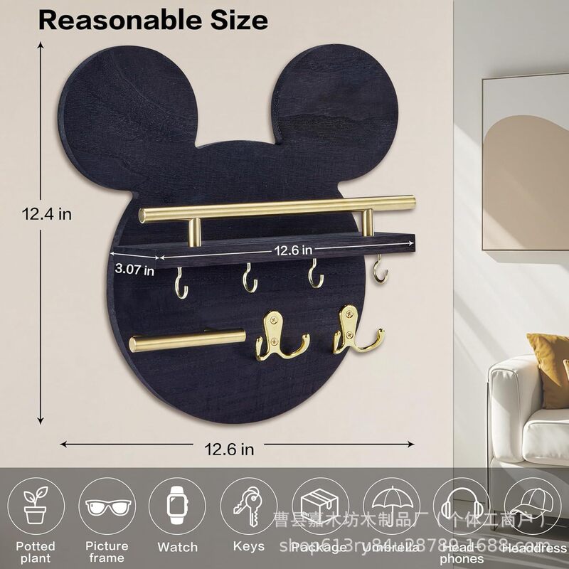 Retro Wooden Wall-Mounted Wall Storage Rack Round Shelf Storage Rack Entrance Key Rack Solid Wood Home Decoration Rack