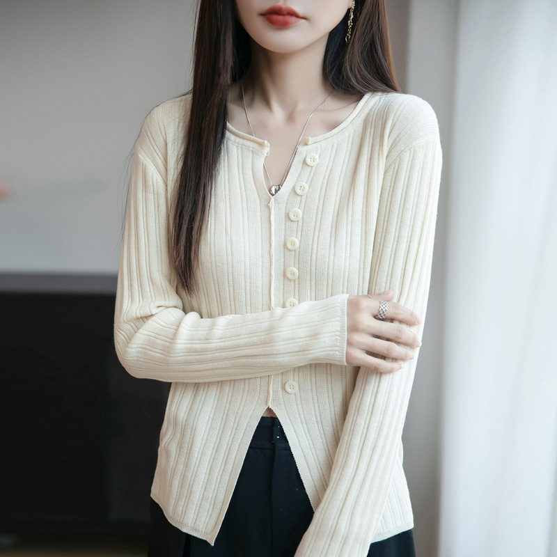 2025秋季新款长袖开叉女士针织衫显瘦气质上衣毛衣打底衫女A7136|undefined