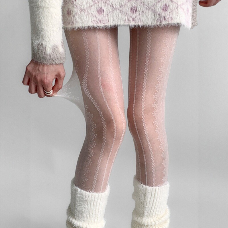 White Stockings Pure Desire Sexy Lace Pantyhose Lolita Base Diamond-Pattern Bare-Leg Artifact Socks Ins