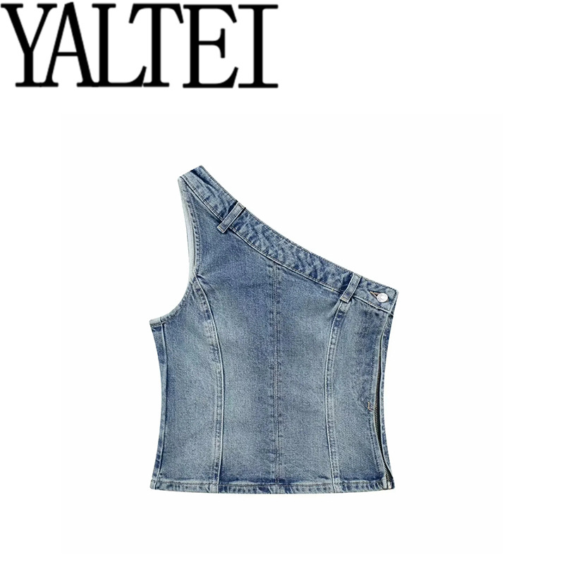 ZAR summer new women's European and American style design hot girl style Denim condole top 6045 005 400