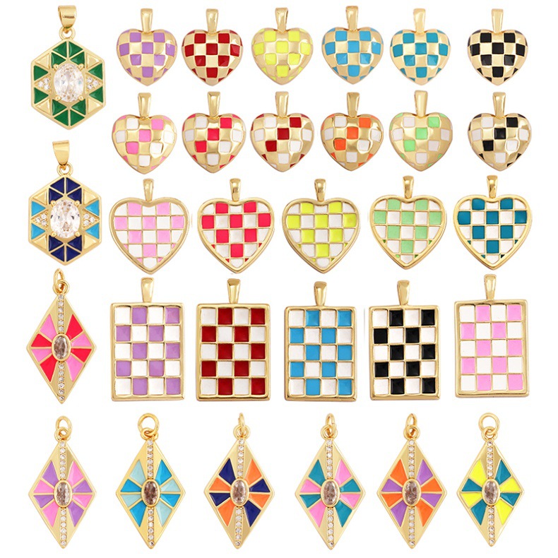 6g Weight Pendant Jewelry Making Type 14*19mm, 17 * 23mm Jewelry Making Size DIY Jewelry Accessories Classification 1 Piece Quantity 1 Piece 14*19mm 17 * 23mm Copper Lattice Heart Shape Pendant