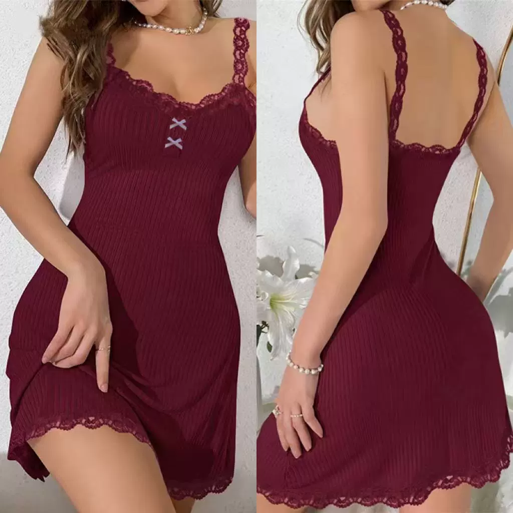 Платье из кружев, секси slip, с бантом, пижама, европейский стиль, кружевное платье, облегающее