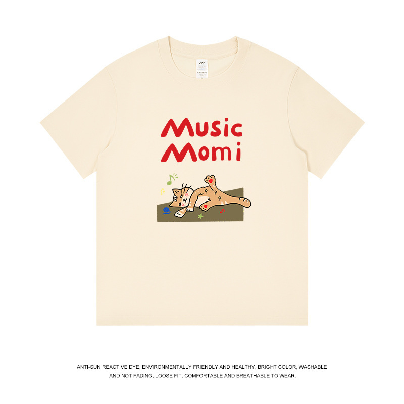 純綿の個性的なデザインプリント半袖Tシャツ、男女兼用、ゆったりとした白の和風トップス、夏のトレンド、卸売|undefined