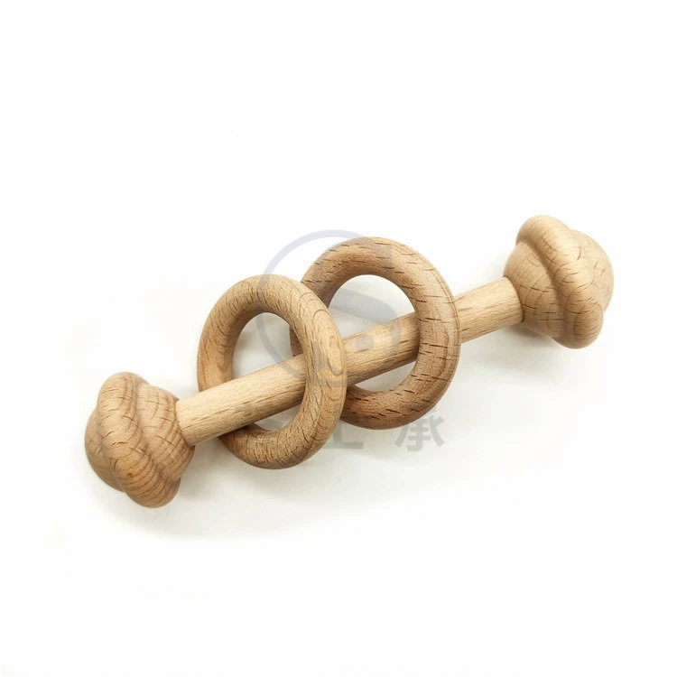 Wooden Baby Toy Rocking Rattle & Teether, natural wood, safe newborn grip