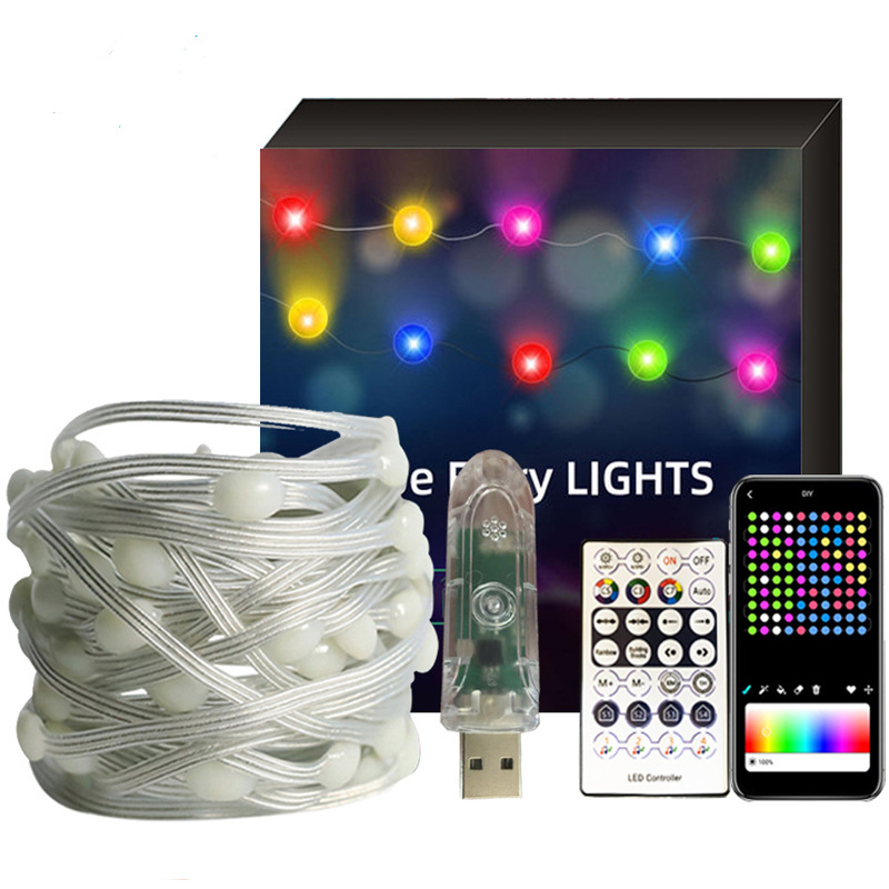 Usb5v LED color mágico cuero cadena luz App control música Navidad impermeable RGB al aire libre hadas cadena luz cubierta