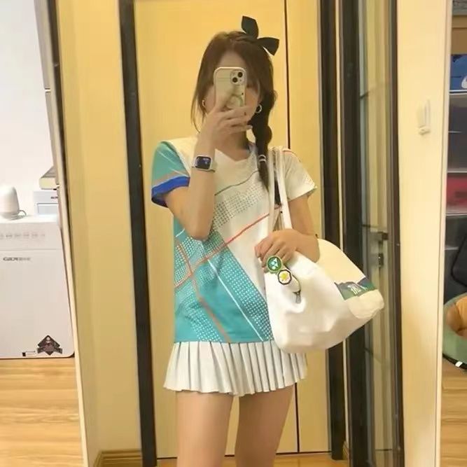 羽毛球服套装yy防走光裙子速干透气夏季短袖运动短裙训练包邮|undefined