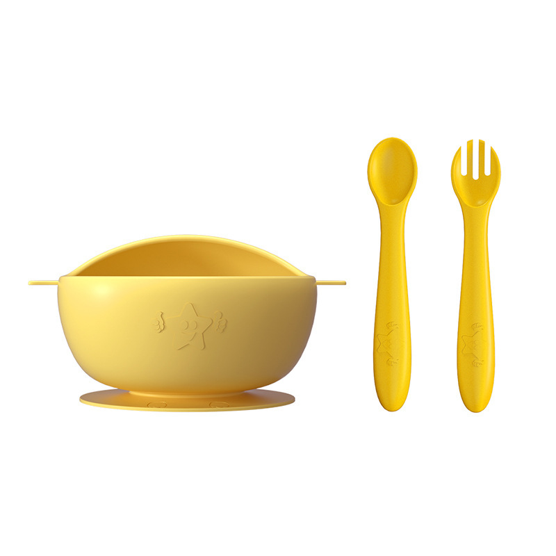 이유식 그릇 + 이유식 숟가락과 포크 + opp 포장 "노란색"