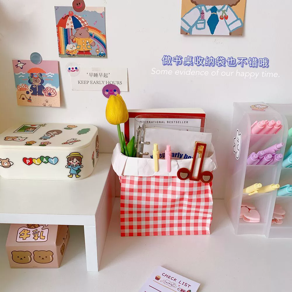 Rins стиль цветной клетчатый подарочный пакет сумка для хранения Маленькая красная книга настольный бумажный пакет для хранения милая девушка сердце подарочная сумка