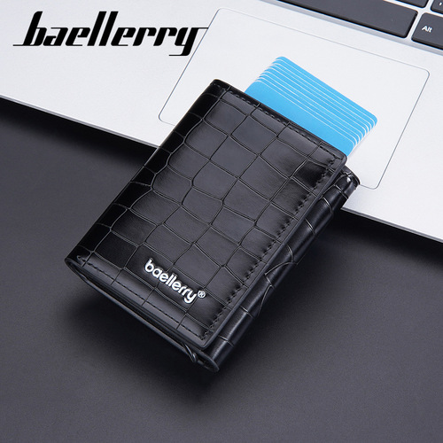baellerry new men's card holder European and American cross-border crocodile pattern aluminum box elastic card holder buckle simple wallet