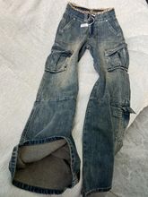 阔腿工装裤女酷飒风小个子工装牛仔裤毛边多口袋设计感宽松显瘦