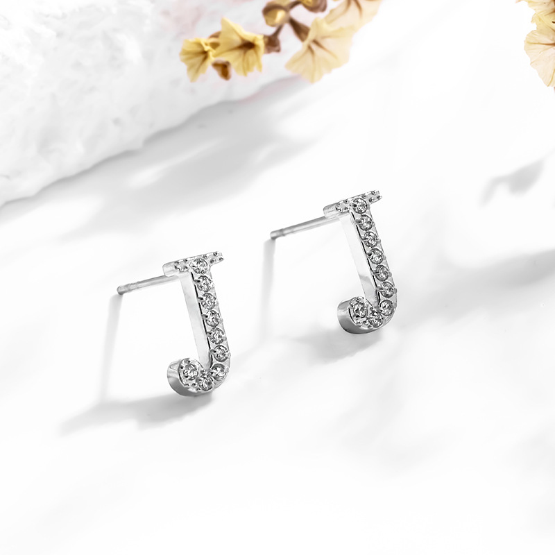 Ear Studs Classification 1 Pair Simple Style Letter Inlay Titanium Steel Zircon Ear Studs